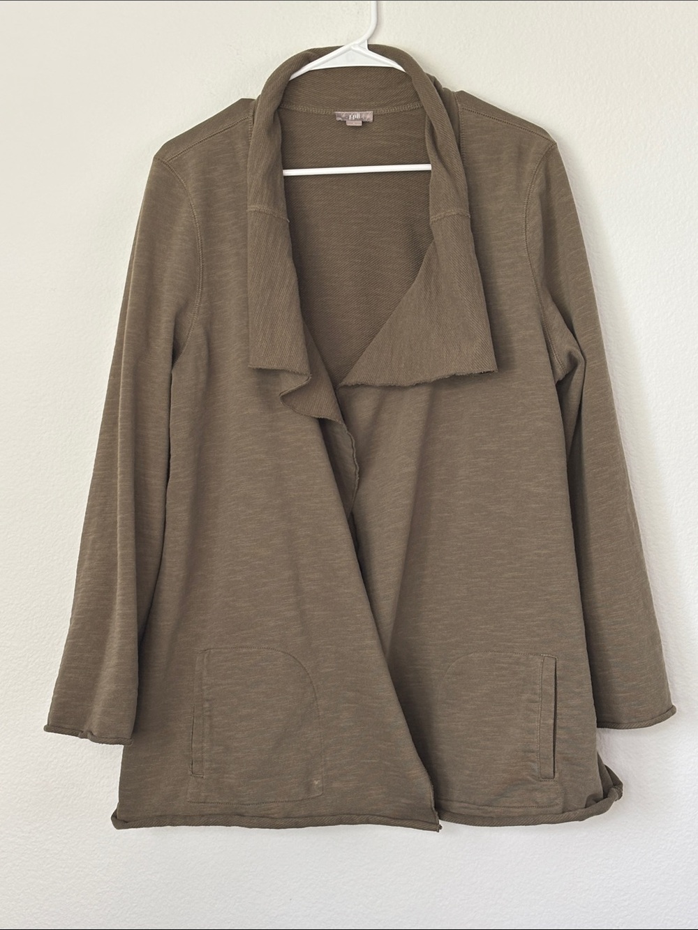 J. Jill Olive Green Open Front Cardigan Pockets Lagonlook Cotton Casual Chic